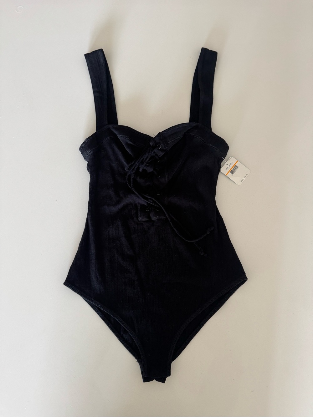 Free People Black Lace-Up One-Piece Bodysuit